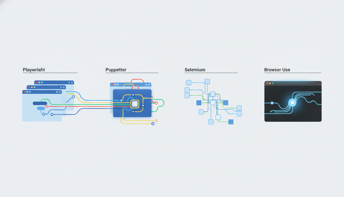 How do open-source tools like Playwright, Puppeteer, Selenium, and Browser Use compare